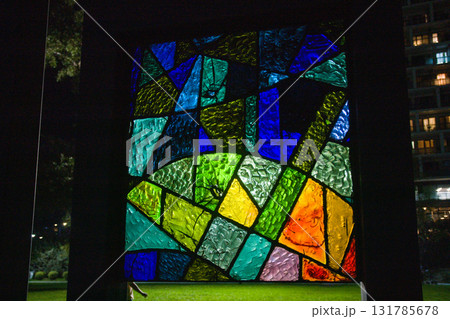 Stained glass in park Mziuri Tbilisi in night 131785678