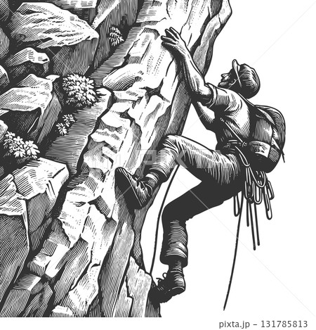 Man Rock Climbing on Steep Cliff Face vector 131785813