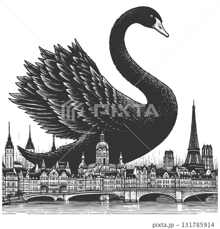Black Swan City Skyline engraving sketch vector 131785914