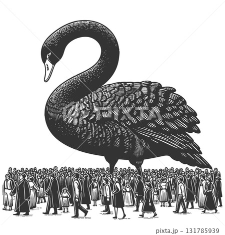 Black Swan Surrounded by Crowd Metaphor vector Black Swan Surrounded by Crowd Metaphor vector 131785939