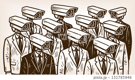 businessmen with CCTV camera heads raster businessmen with CCTV camera heads raster 131785946