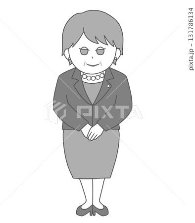 女性総理大臣 にっこり 全身モノクロイラスト 女性総理大臣 にっこり 全身モノクロイラスト 131786134