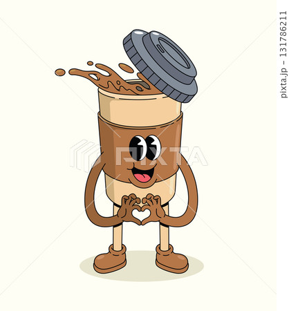 coffee cup love groovy cartoon illustration coffee cup love groovy cartoon illustration 131786211