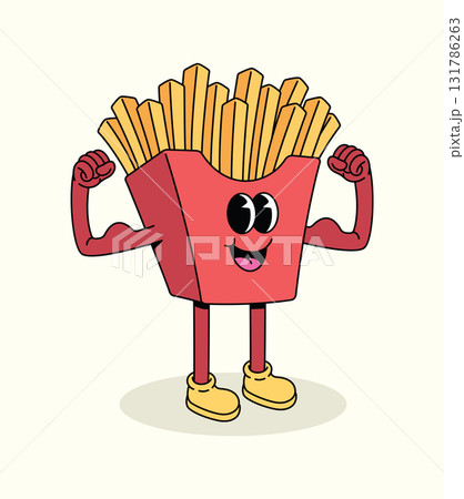 french fries strong groovy cartoon illustration french fries strong groovy cartoon illustration 131786263