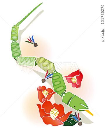 竹のヘビと椿 131786279