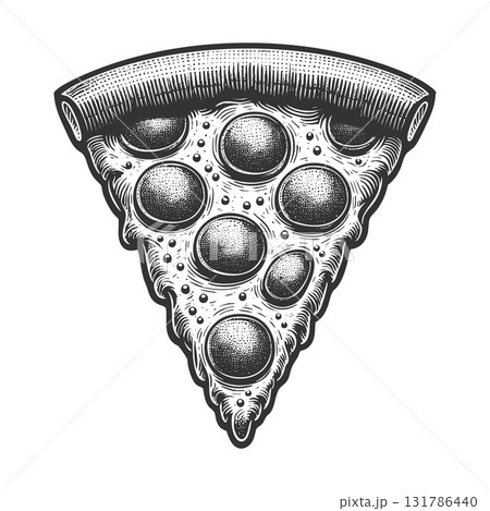 Pepperoni pizza slice sketch raster illustration 131786440