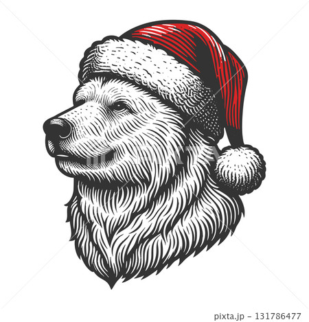 Christmas polar bear wearing Santa hat vector 131786477