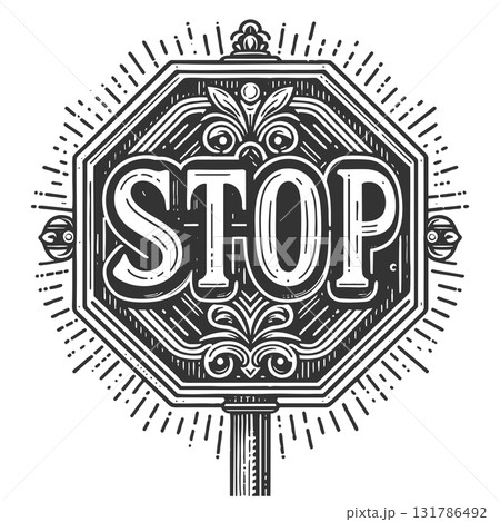 Vintage Decorative Stop Sign engraving vectorのイラスト素材 [131786492] - PIXTA
