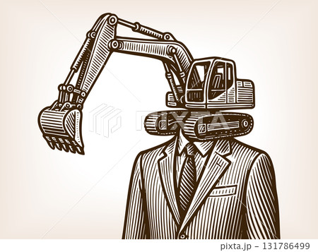 Businessman Excavator Head raster illustration 131786499