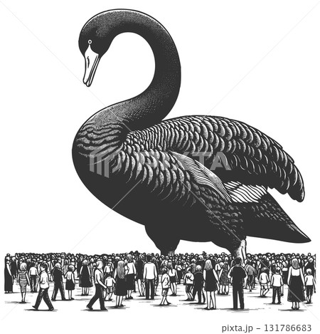 Black Swan Surrounded by Crowd Metaphor vector 131786683