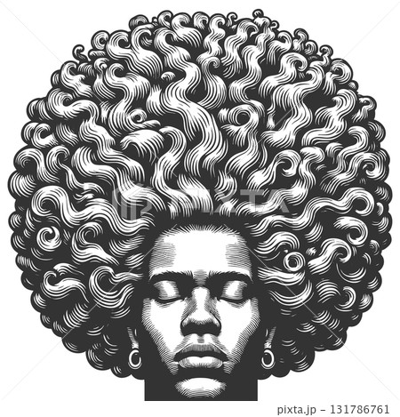 person with voluminous afro engraving vector 131786761