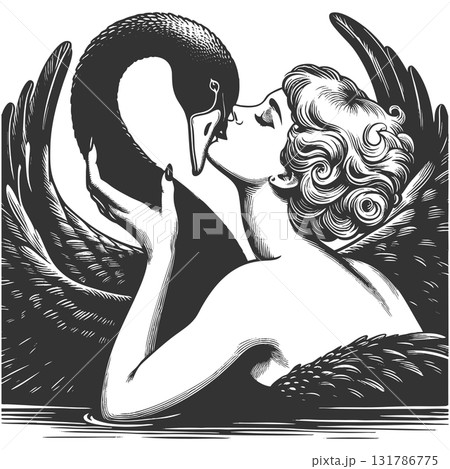 Woman Kissing Black Swan Embracing the Unknown 131786775