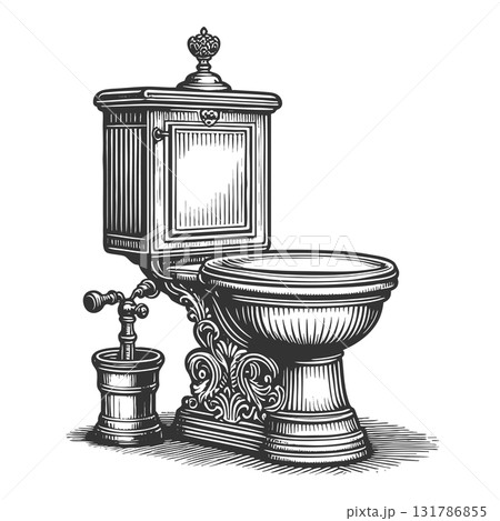 Vintage Ornate Toilet with Classic Bathroom Decor 131786855