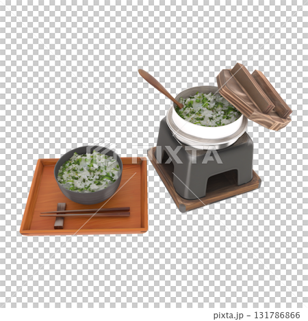 New Year's rice porridge with seven herbs and a tabletop stove - Japanese cuisine illustration 131786866
