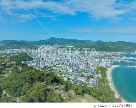 洲本市市街地の空撮　先山も見える 131786989