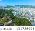 洲本市市街地の空撮　先山と洲本城と市街地 131786993