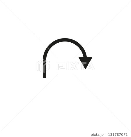Black go back return arrow icon, simple vector u turn shape pointer flat design pictogram vector elements for app ads web banner button interface elements isolated on white background. eps10 131787071