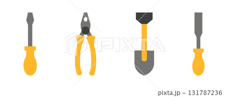 set of color tools and Instrument line icon, service sign icon Construction tool like screwdriver, saw, hammer, axe, ruler, wrench, vector abstract silhouette geometric engineering and Manufacturing set of color tools and Instrument line icon, service sign icon Construction tool like screwdriver, saw, hammer, axe, ruler, wrench, vector abstract silhouette geometric engineering and Manufacturing 131787236