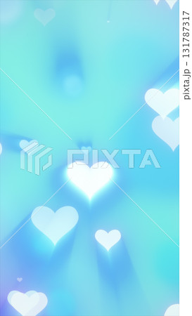 Floating glowing hearts in blue and white tones with a dreamy romantic atmosphere 131787317