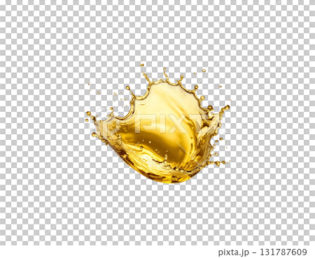 Splashing water in golden liquid waves isolated on white background 131787609