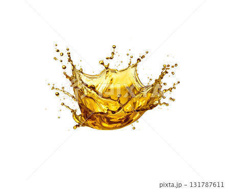 Splashing water in golden liquid waves isolated on white background 131787611