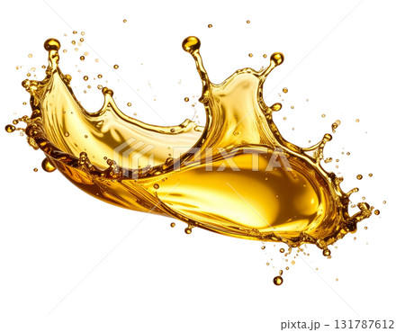 Splashing water in golden liquid waves isolated on white background 131787612
