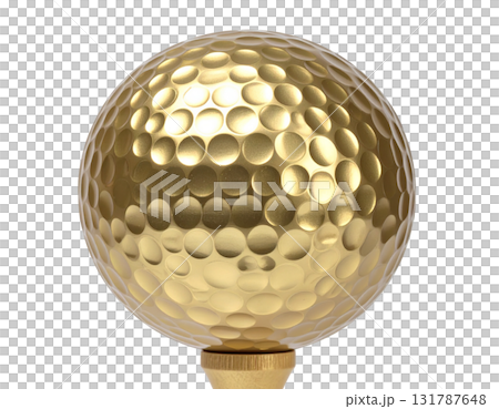 Golden golf ball ready for game on white background 131787648