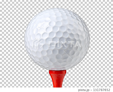A single golf ball is placed isolated on a white background. 131787652