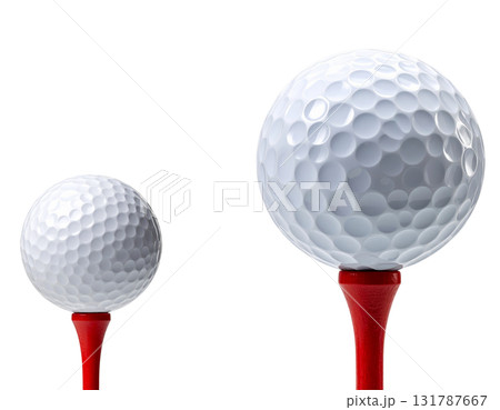 Close-up macro shot showing a colorful golf ball on a white background Close-up macro shot showing a colorful golf ball on a white background 131787667