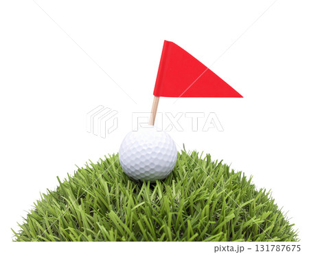 Illustration of a lush green golf course with flags and golf balls near holes on a white background. Illustration of a lush green golf course with flags and golf balls near holes on a white background. 131787675