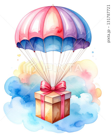 Watercolor 3D illustration of a gift box, isolated on white background. 131787721