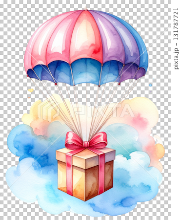 Watercolor 3D illustration of a gift box, isolated on white background. 131787721