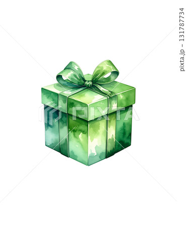 watercolor green gift box 131787734