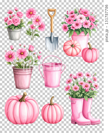 Beautiful pink bouquet in a pot on a white background. 131787786