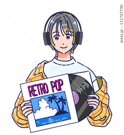 レコードジャケットからレコードを出す女の子 131787790