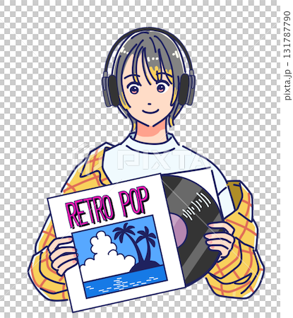 レコードジャケットからレコードを出す女の子 131787790