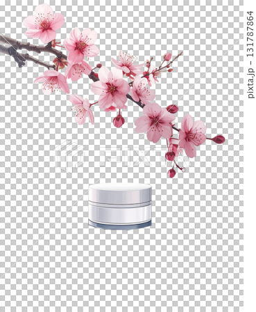 Pink cherry blossom branch with beautiful flowers isolated object for skin care products on white background 131787864