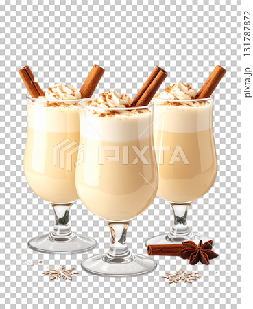Sweet cappuccino with chocolate and cinnamon in a glass on a white background 131787872