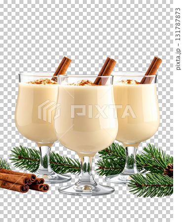 Sweet cappuccino with chocolate and cinnamon in a glass on a white background 131787873