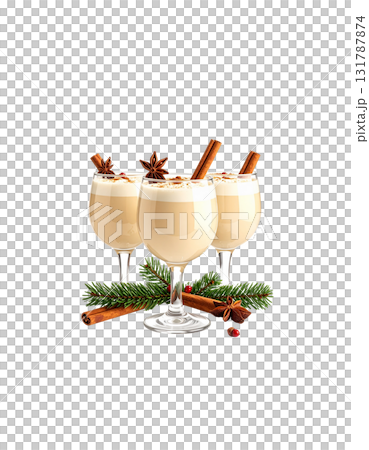 Sweet cappuccino with chocolate and cinnamon in a glass on a white background 131787874