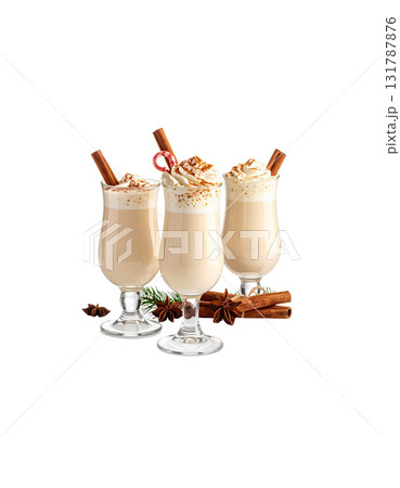 Sweet cappuccino with chocolate and cinnamon in a glass on a white background 131787876