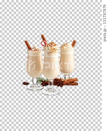 Sweet cappuccino with chocolate and cinnamon in a glass on a white background 131787876