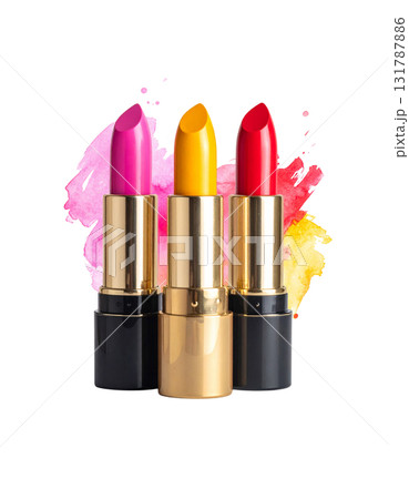 Separated lipstick sticks in bright red and pink shades on a white background. Separated lipstick sticks in bright red and pink shades on a white background. 131787886