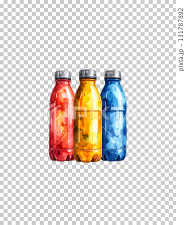 Bottles with colorful caps on a white background 131787892