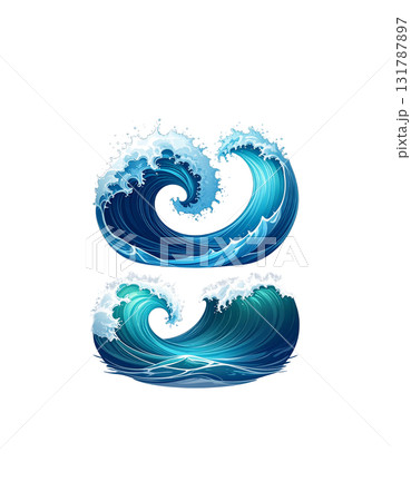 Abstract blue ocean waves swirling and water spray on white background. Abstract blue ocean waves swirling and water spray on white background. 131787897