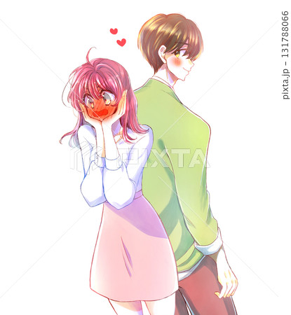 振り向く恋する男性と赤面する女性 131788066