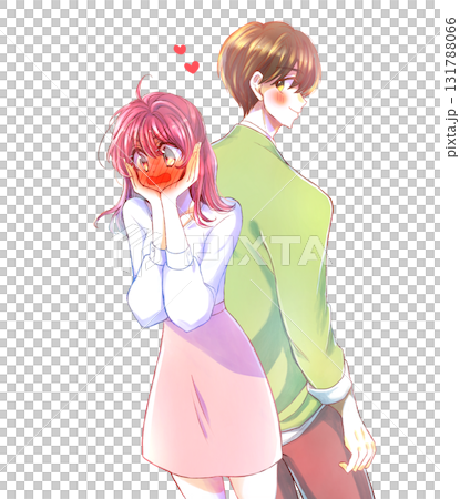 振り向く恋する男性と赤面する女性 131788066