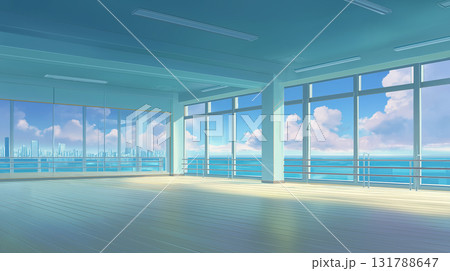 アニメ調の背景 海が見えるダンススタジオ 131788647