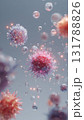 Colorful Virus Cells Destroyed by Glowing Particles on Soft Gradient Background 131788826