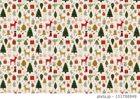 クリスマスのシームレスパターン背景　パターン 131788849